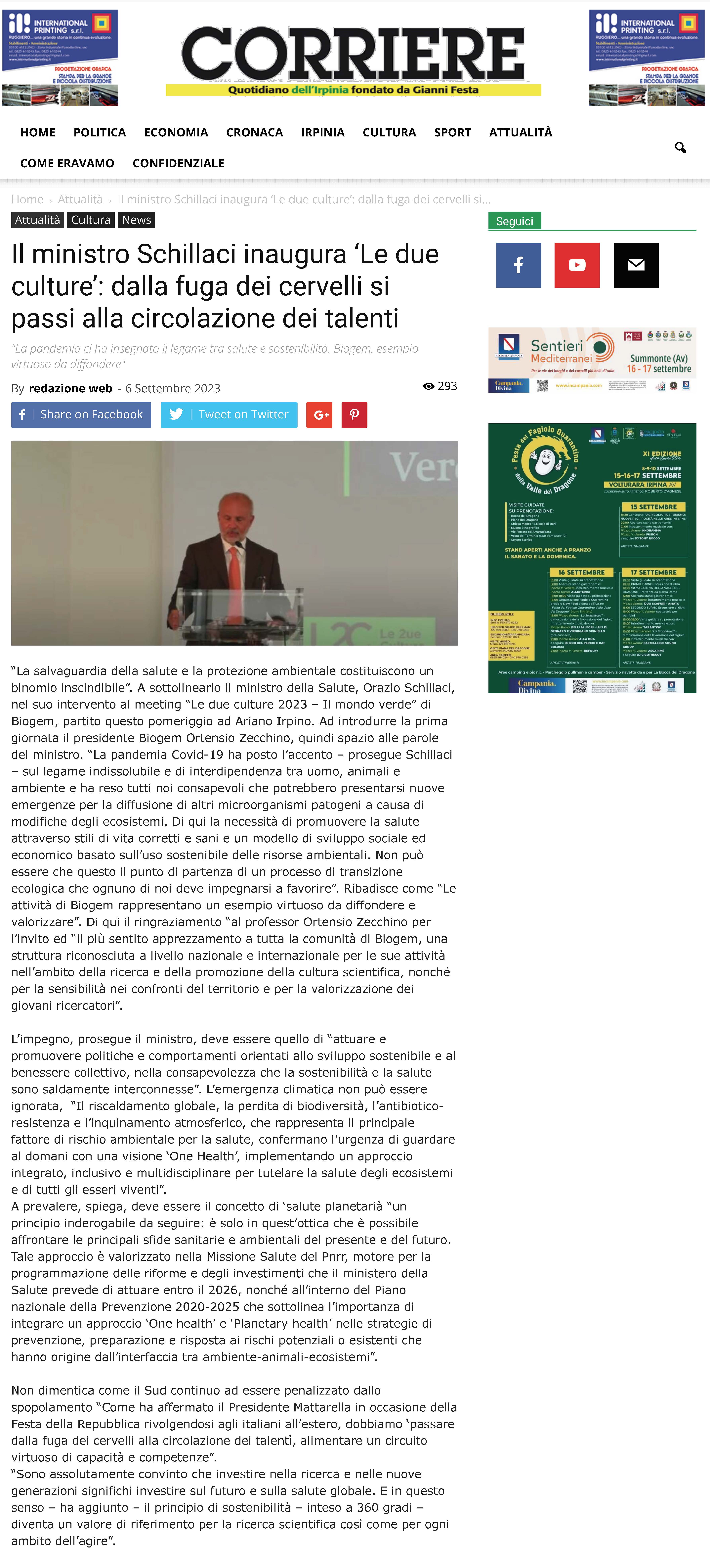 Il ministro Schillaci inaugura ‘Le due culture’: dalla fuga dei cervelli si passi alla circolazione dei talenti